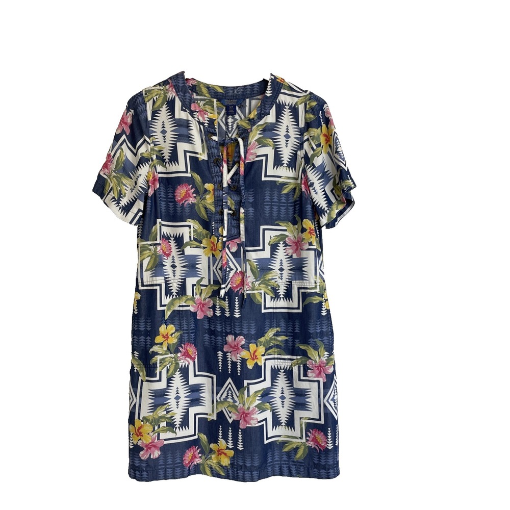 Tommy Bahama X Pendleton Aloha Harding Shift Dress Pocket Aztec Blue Size Small